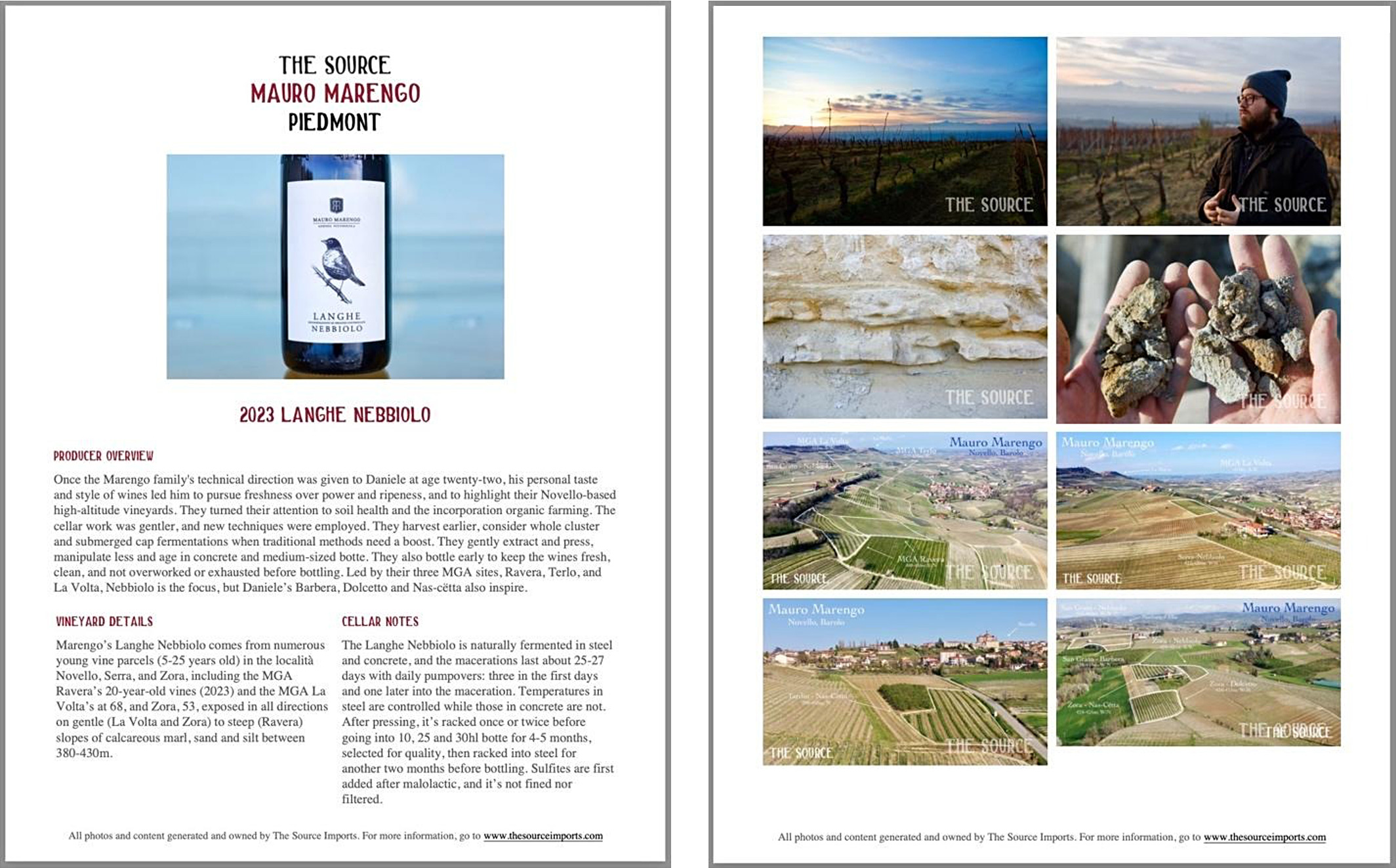 Wine information and vineyard images.