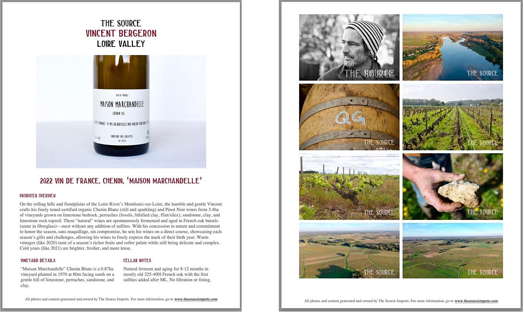 Wine label and vineyard images.