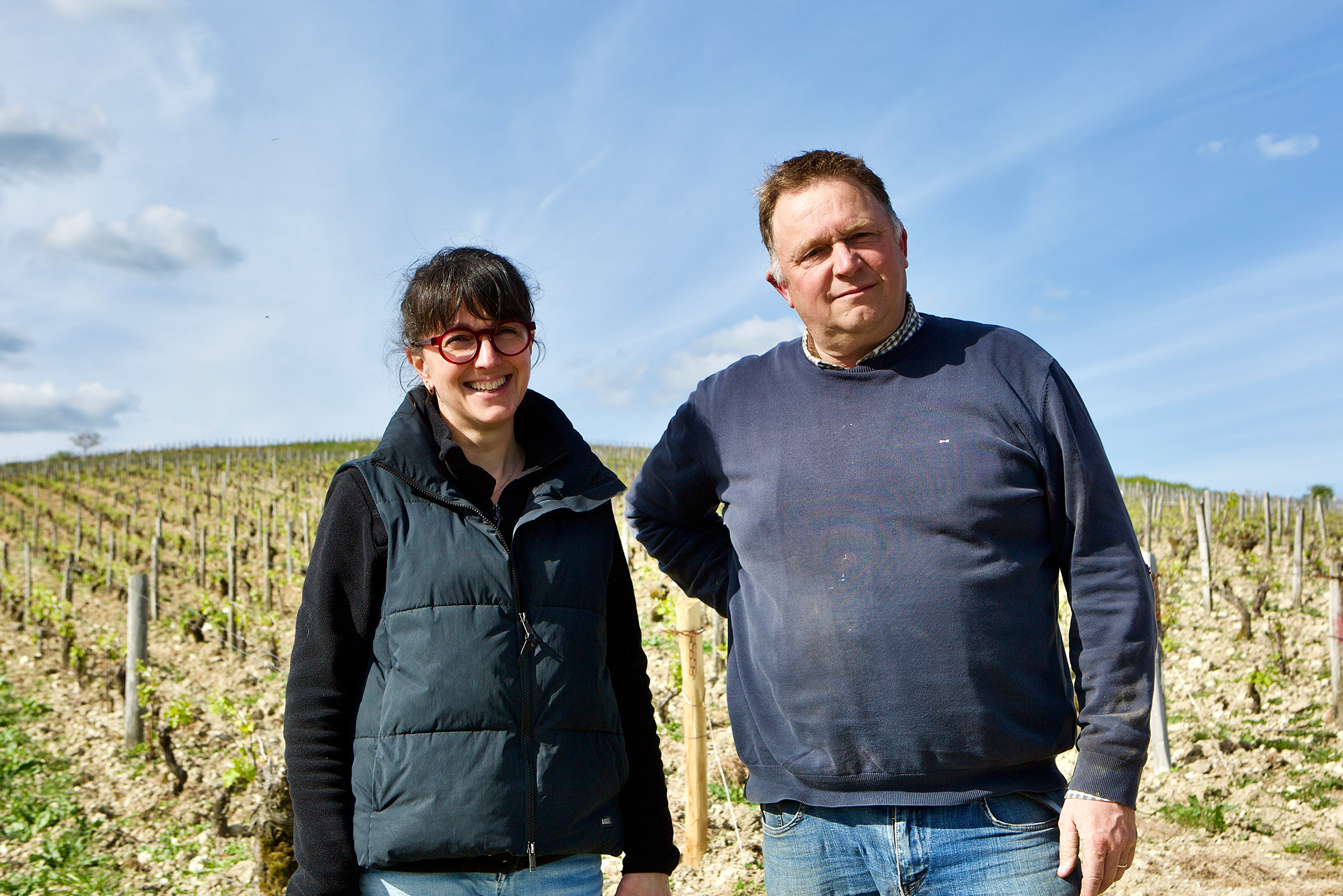 Francois Crochet and his wife in the vineyards