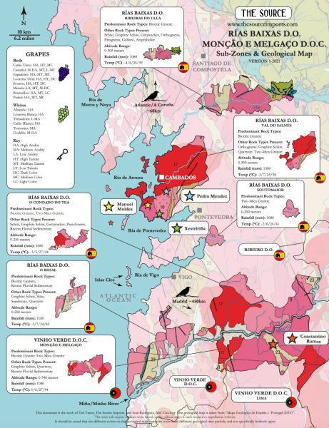 Rías Baixas D.O. sub-zones and geological map