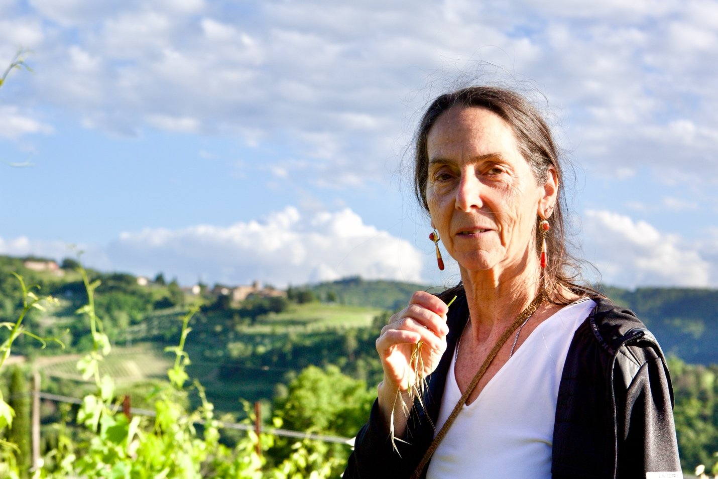 Susanna Grassi in front of her Lamole vineyards